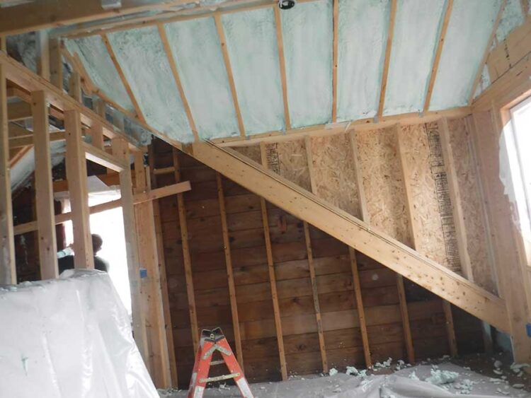 Attic space with closed cell foam insulation installed